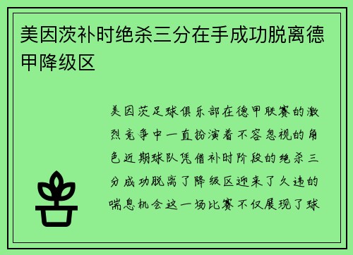 美因茨补时绝杀三分在手成功脱离德甲降级区