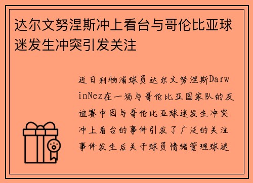 达尔文努涅斯冲上看台与哥伦比亚球迷发生冲突引发关注